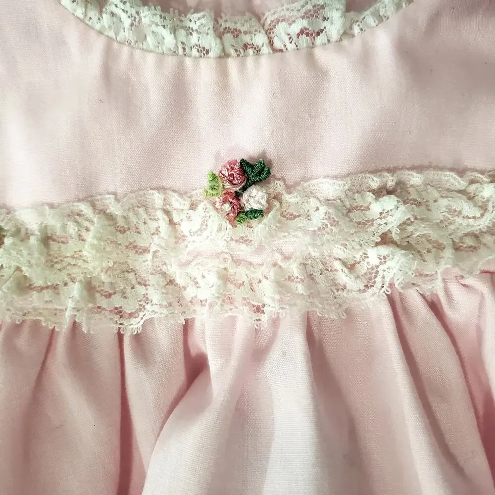 Vintage Baby girl Alexis Pink 6-9 M Floral Lace Dress shirt